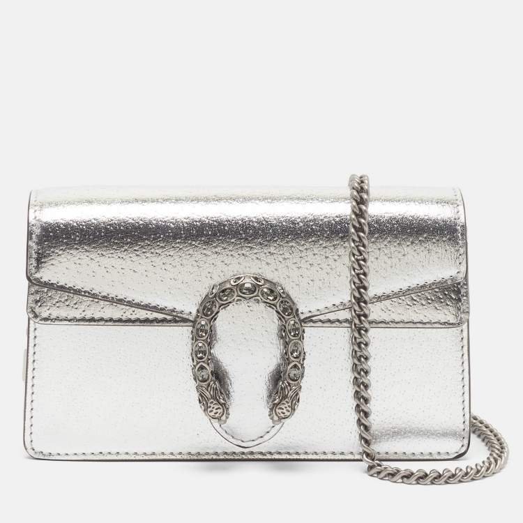 Gucci Dionysus Crystal Super Mini Silver Leather Shoulder Bag