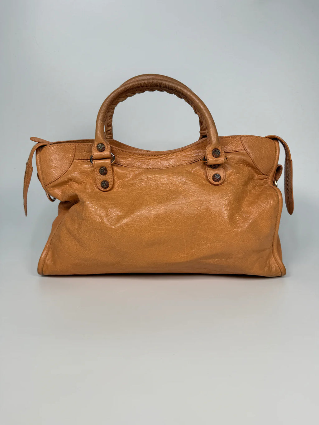 BALENCIAGA MEDIUM LE CITY BAG IN PEACH LEATHER WITH GOLD HARDWARE