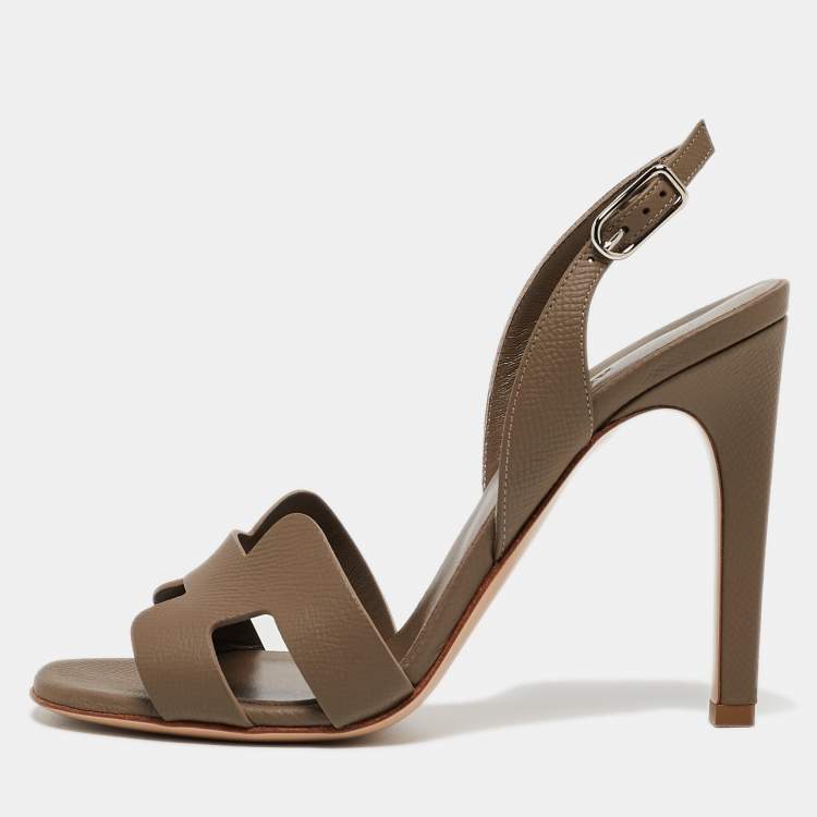 Hermes Dark Grey Leather Night Slingback Sandals Size 36