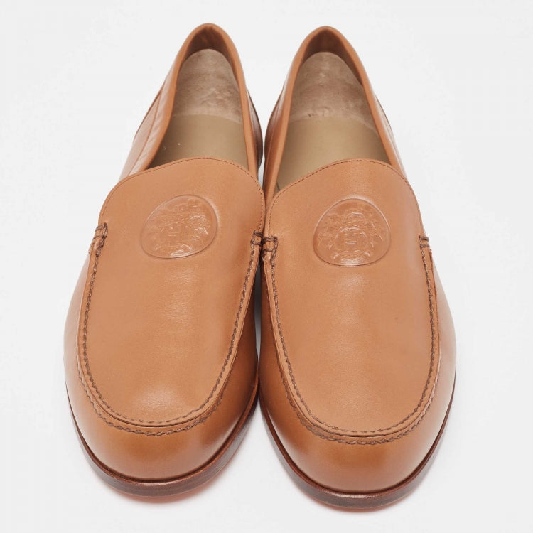 Hermès Brown Leather Slip On Loafers Size 44