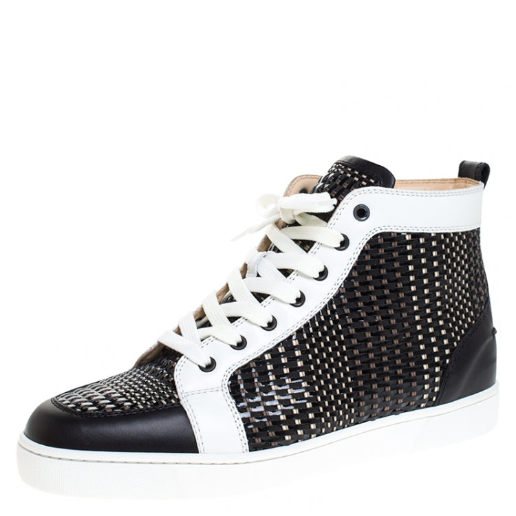 Christian Louboutin Black/White Leather Rantus High Top Sneakers Size 44