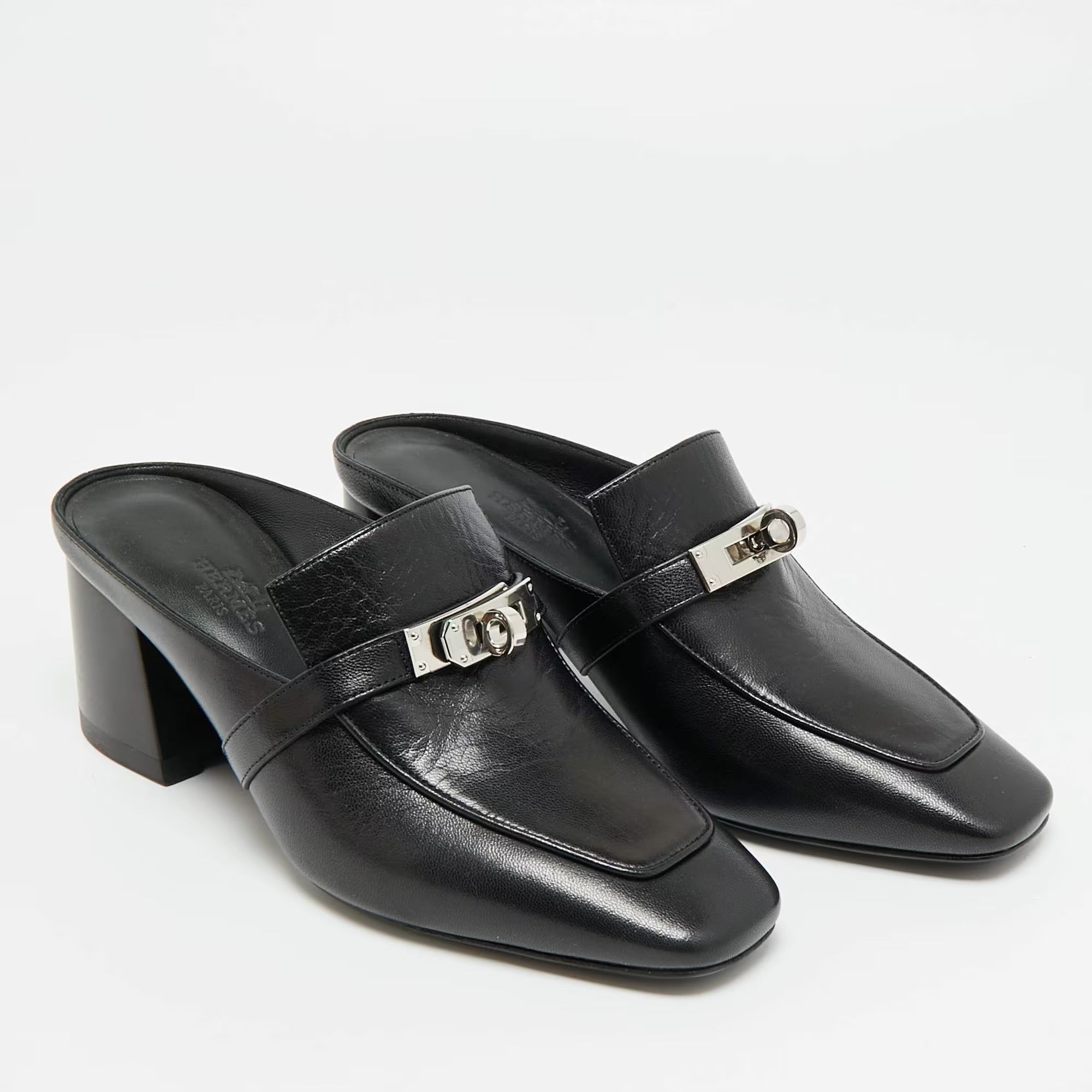 Hermès Blossom Size 35 Black Leather Mules