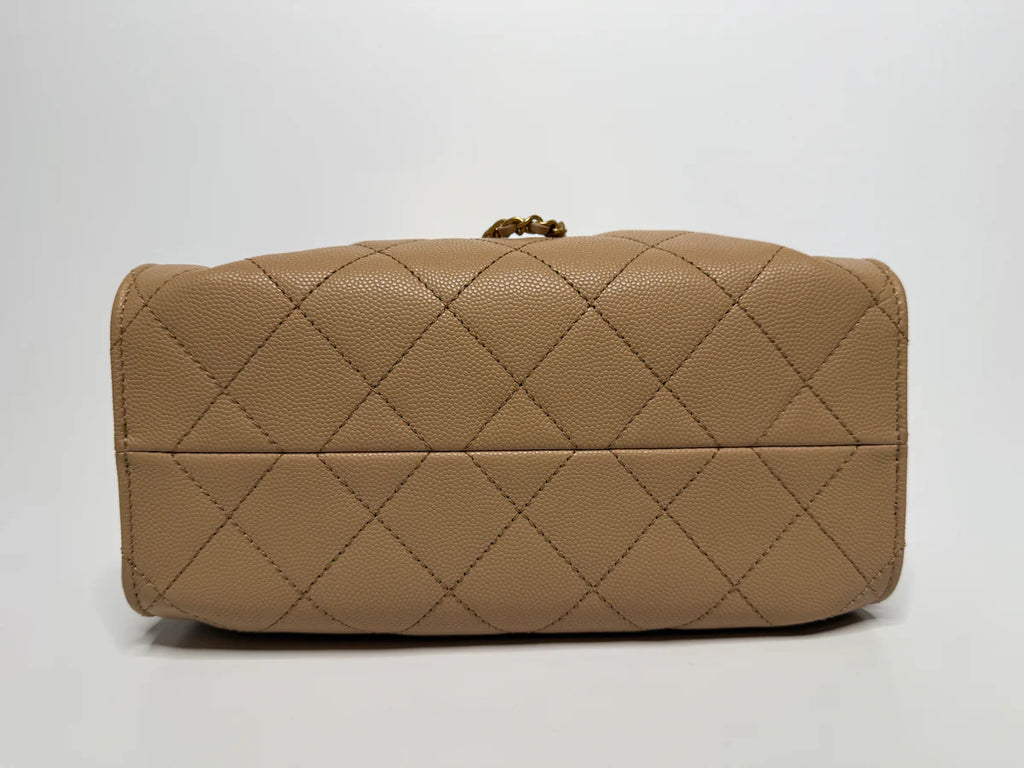 CHANEL 25 MICRO IN BEIGE CAVIAR LEATHER WITH GOLD HARDWARE