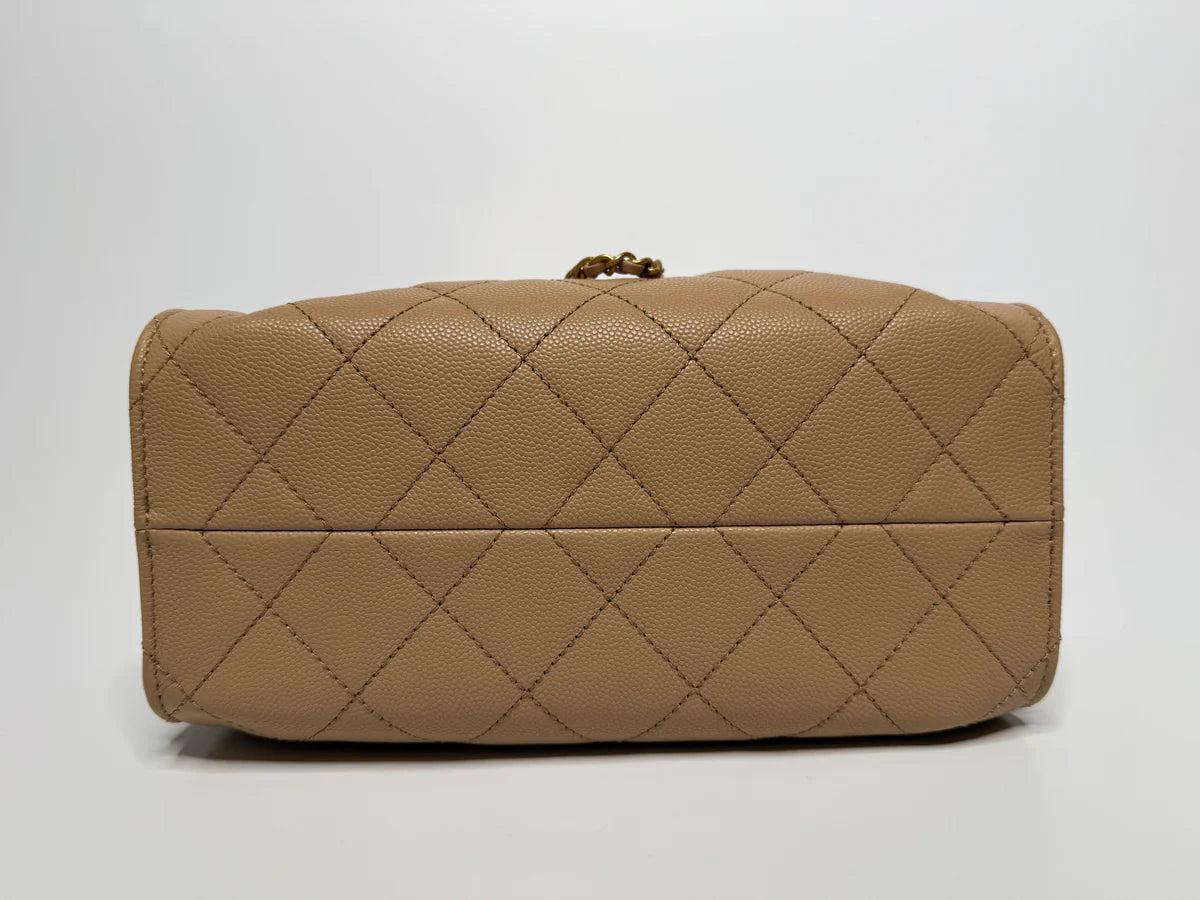 CHANEL 25 MICRO IN BEIGE CAVIAR LEATHER WITH GOLD HARDWARE