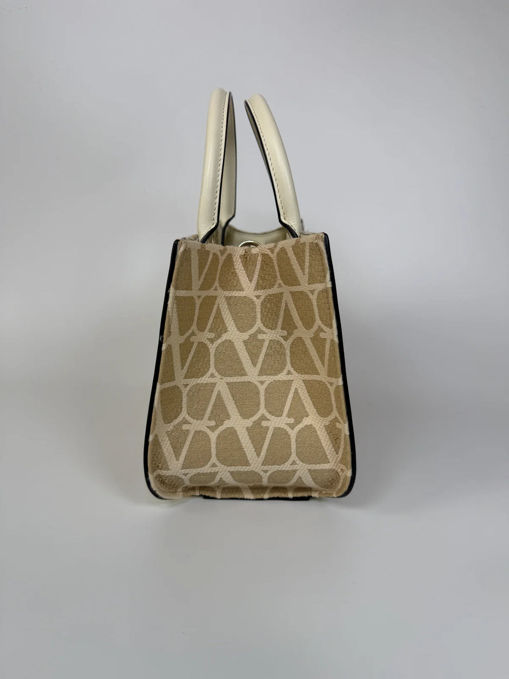 VALENTINO GARAVANI CANVAS TOTE IN BEIGE CANVAS AND LEATHER WITH GOLD HARDWARE