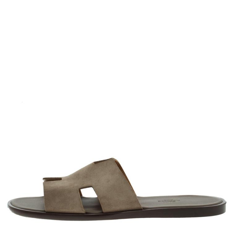 Hermes Light Brown Suede Izmir Sandals Size 43.5