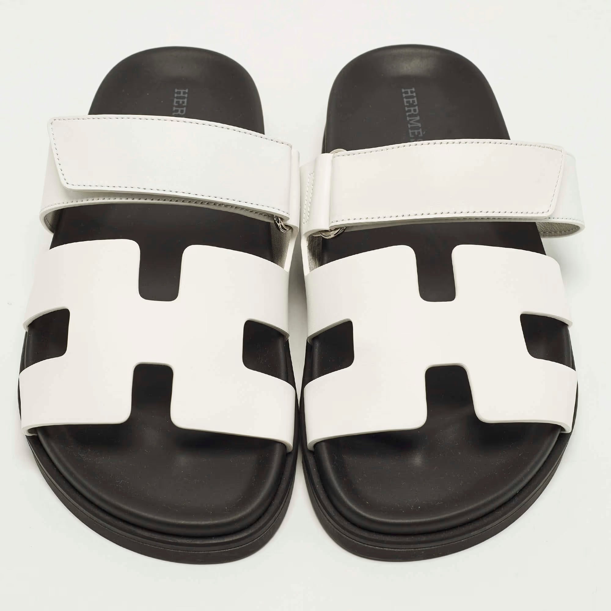 Hermes Chypre Size 37.5 White Leather Flat Slide