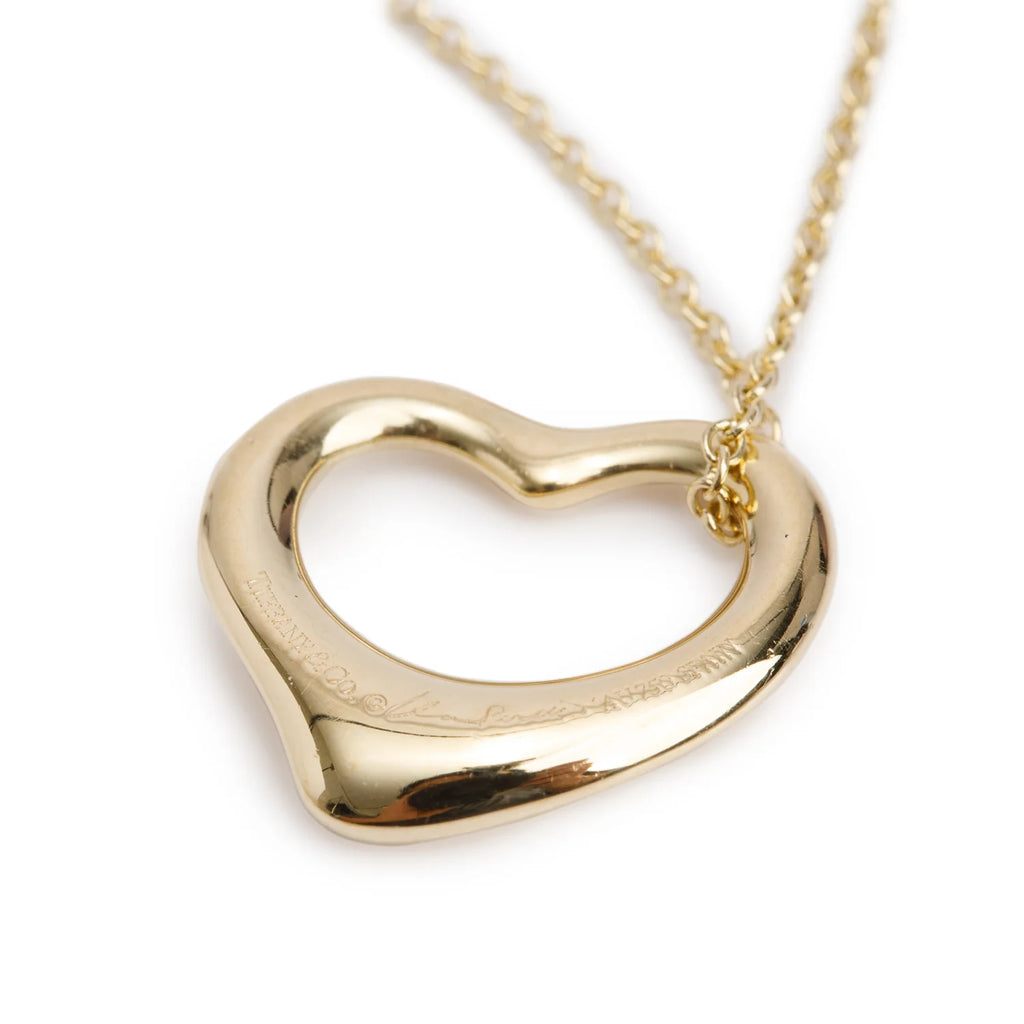 Tiffany & Co Elsa Peretti 18k Yellow Gold 16 MM Open Heart Pendant Necklace