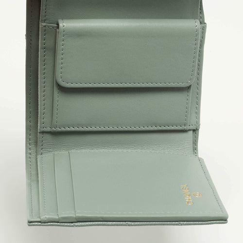 Chanel Classic Sage Green Quilted Caviar Leather Trifold Wallet