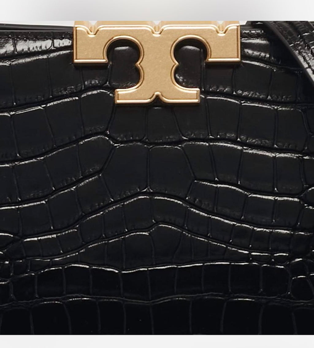 Tory Burch Eleanor Black Croc Embossed Leather Top Handle Bag