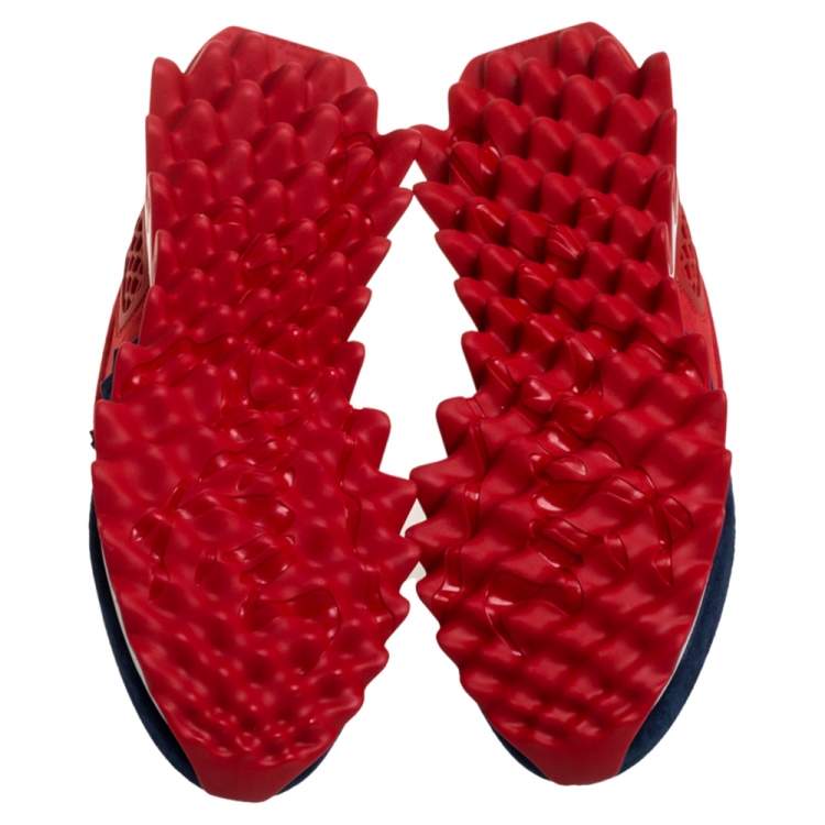 Christian Louboutin Blue/Red Suede And Leather Loubishark Low Top Sneakers Size 41