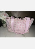 CHANEL Pink New Travel Line Jacquard CC Tote Bag