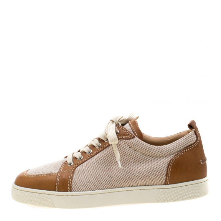 Christian Louboutin Beige/Brown Canvas and Leather Rantulow Sneakers Size 43