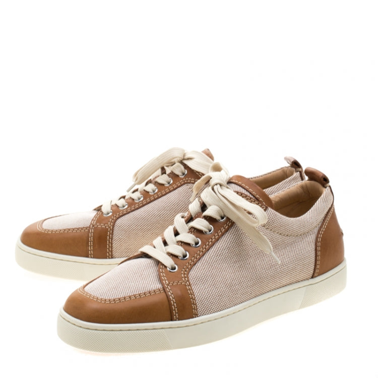 Christian Louboutin Beige/Brown Canvas and Leather Rantulow Sneakers Size 43