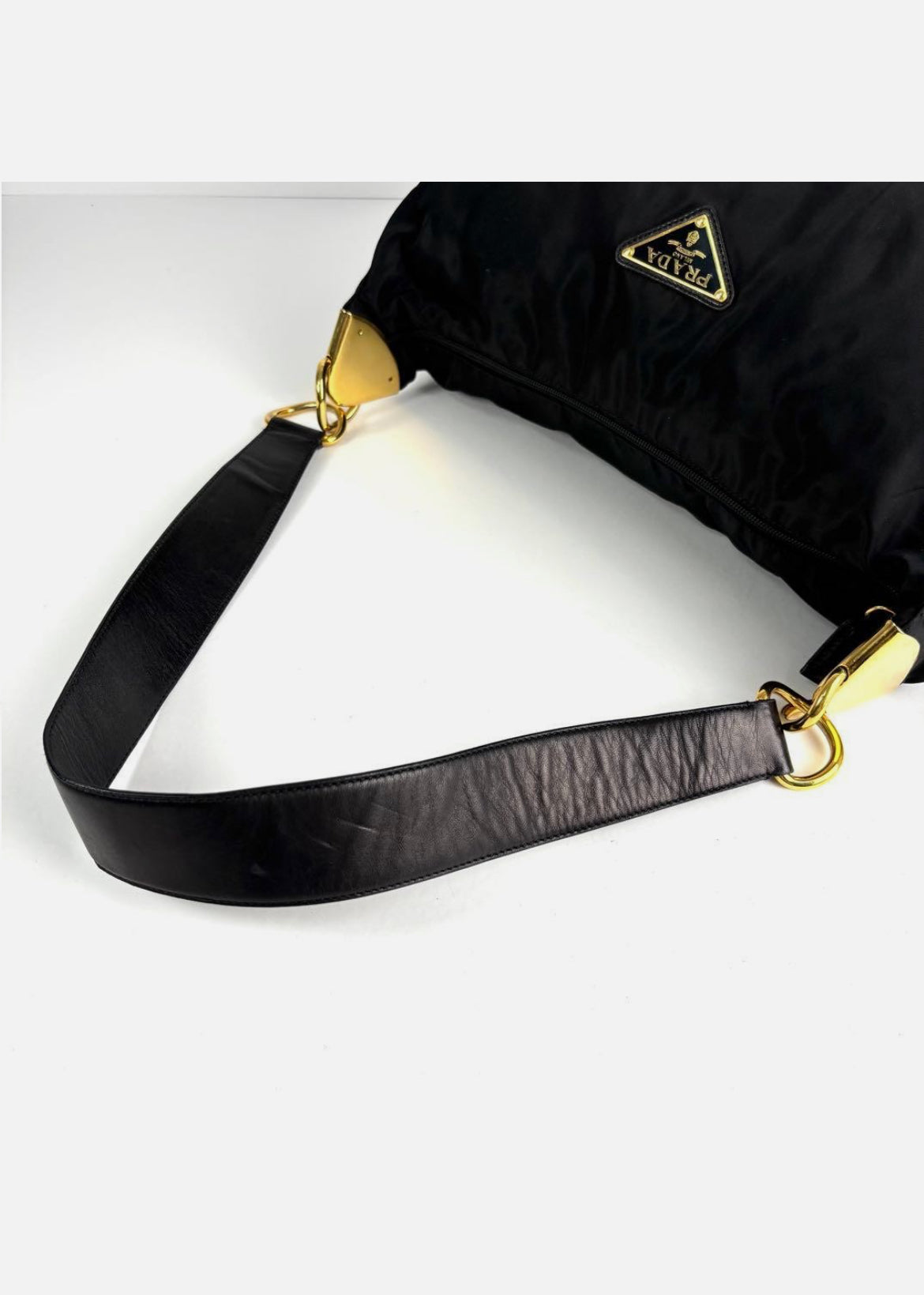 Prada Triangle Hobo Shoulder Bag Nylon Leather Black