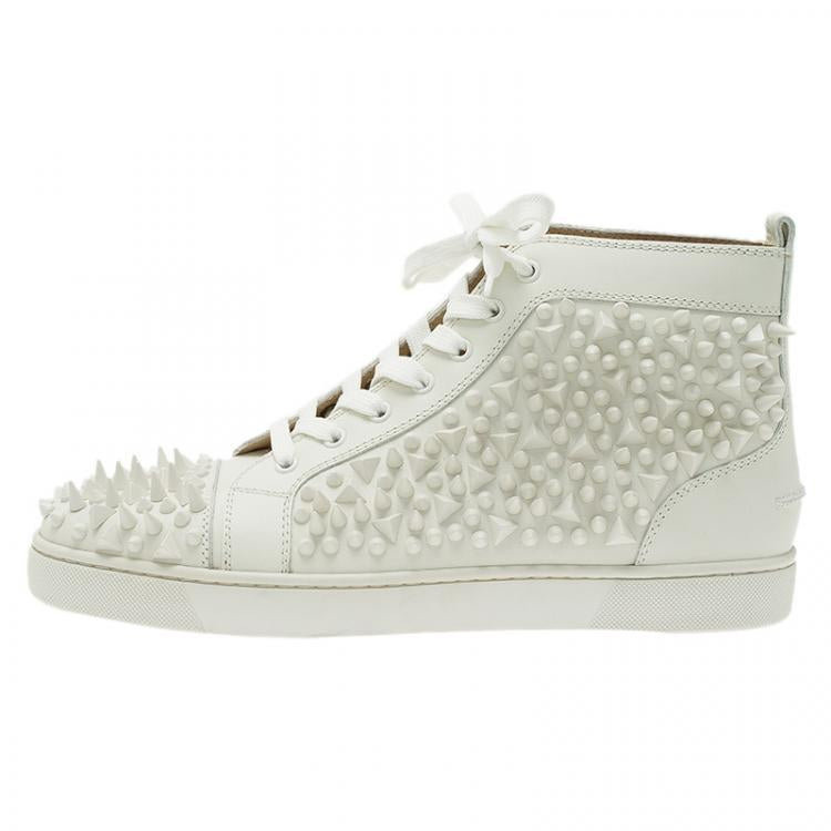 Christian Louboutin White Leather Louis Spikes Lace Up High Top Sneakers Size 43.5