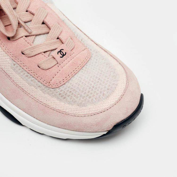 Chanel CC Size 40.5 Two Tone Knit Fabric and Suede Lace Up Sneakers