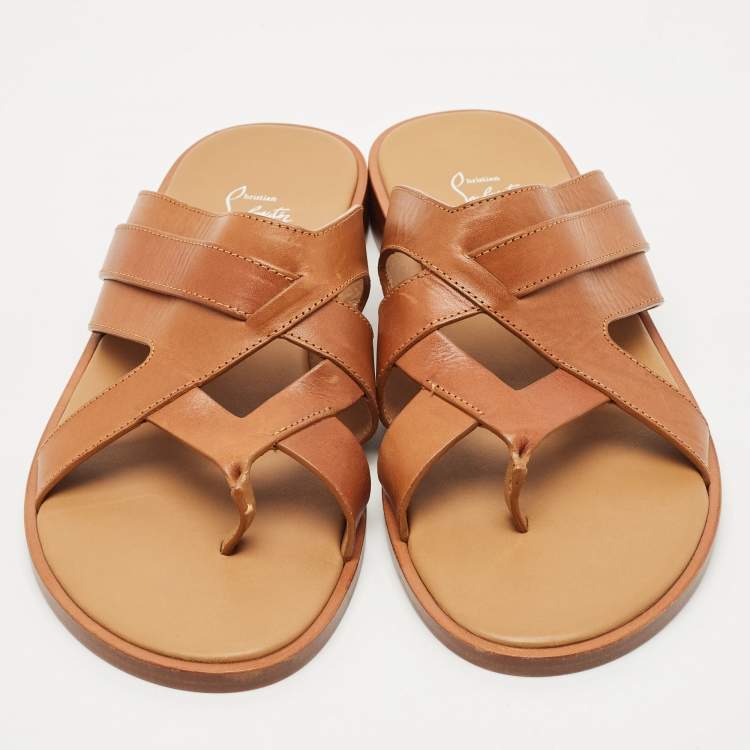 Christian Louboutin Brown Leather Sinouhe Thong Flat Sandals Size 44