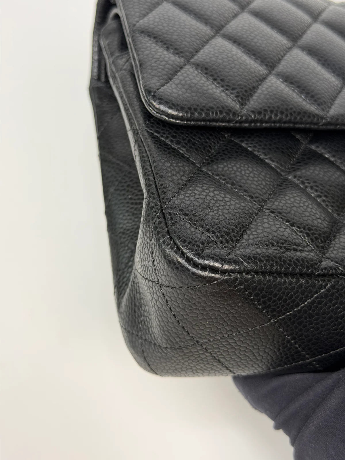 CHANEL MEDIUM CLASSIC DOUBLE FLAP BLACK CAVIAR LEATHER WITH GOLD HARDWARE