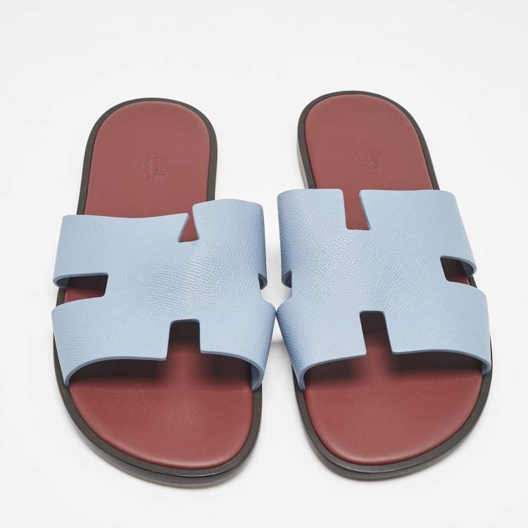 Hermes Blue Leather Izmir Flat Sandals Size 44.5