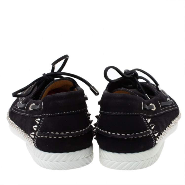 Christian Louboutin Black Suede Steckel Spike Boat Loafers Size 42