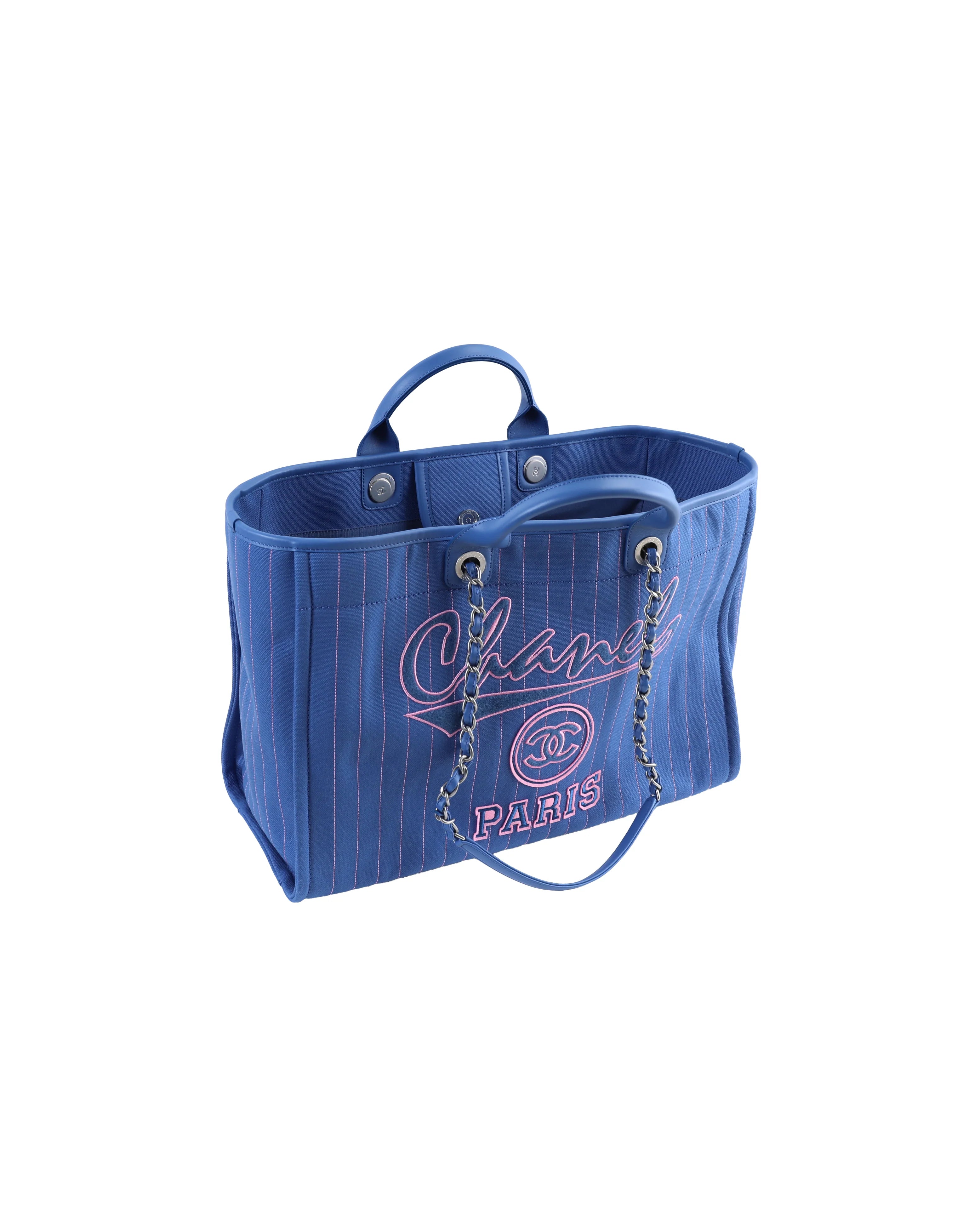 Chanel Deauville Large Blue/Pink Striped Tote Bag