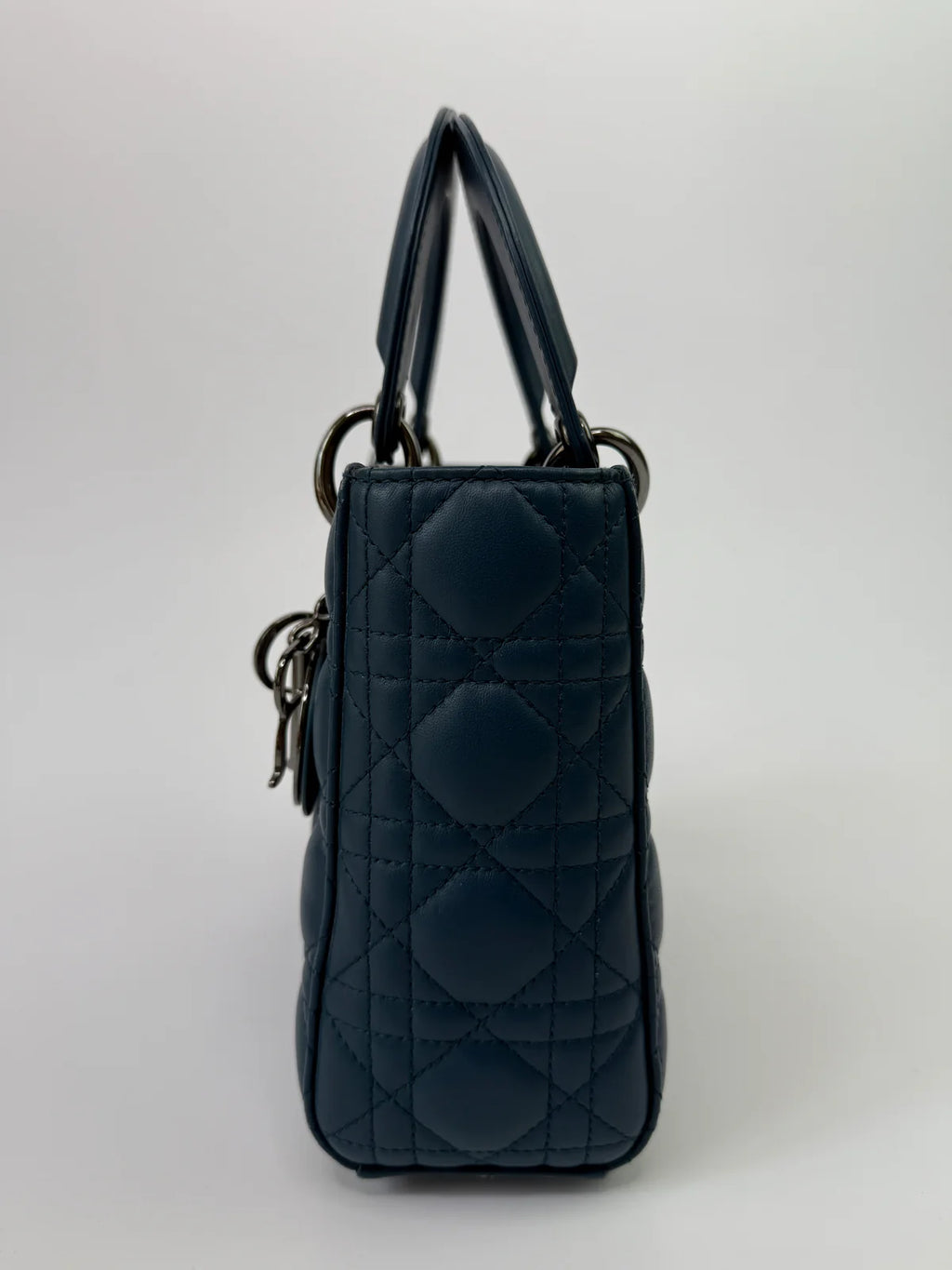 CHRISTIAN DIOR LADY DIOR SMALL BAG IN DENIM BLUE WITH SILVER HARDWARE