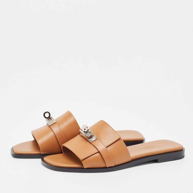 Hermes Tan Leather Giulia Flat Sandal Size 36