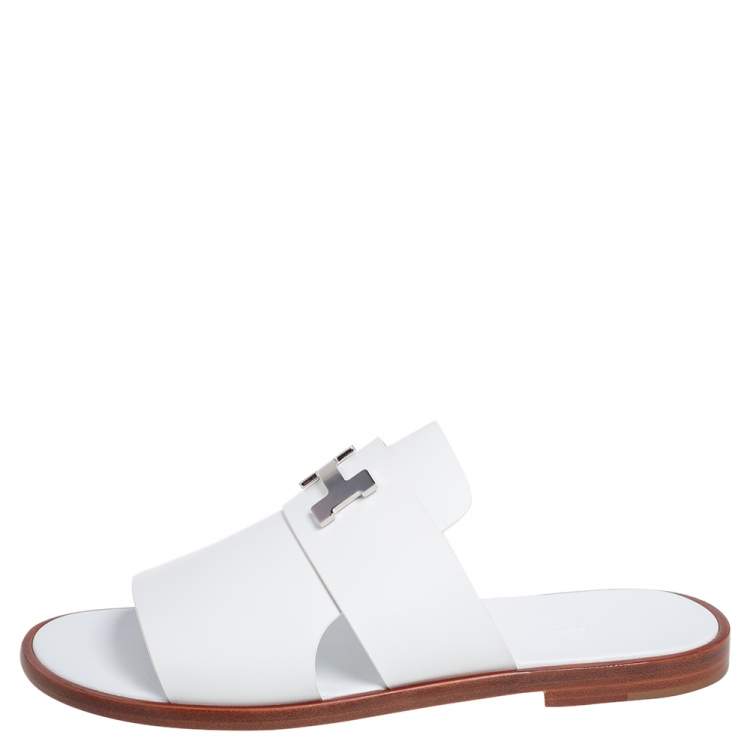 Hermes White Leather Arles Mules Size 43