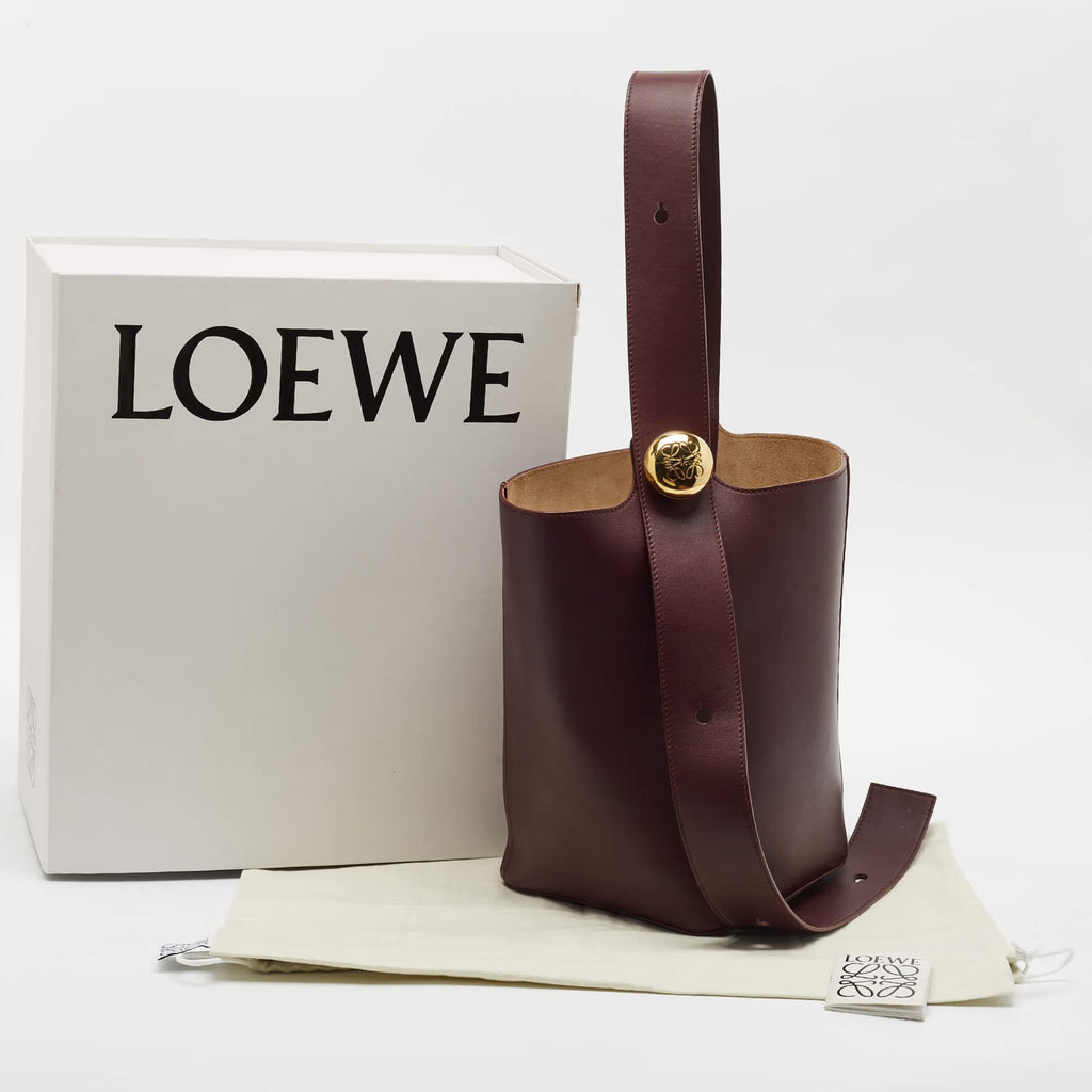 Loewe Pebble Medium Burgundy Leather Bucket Bag