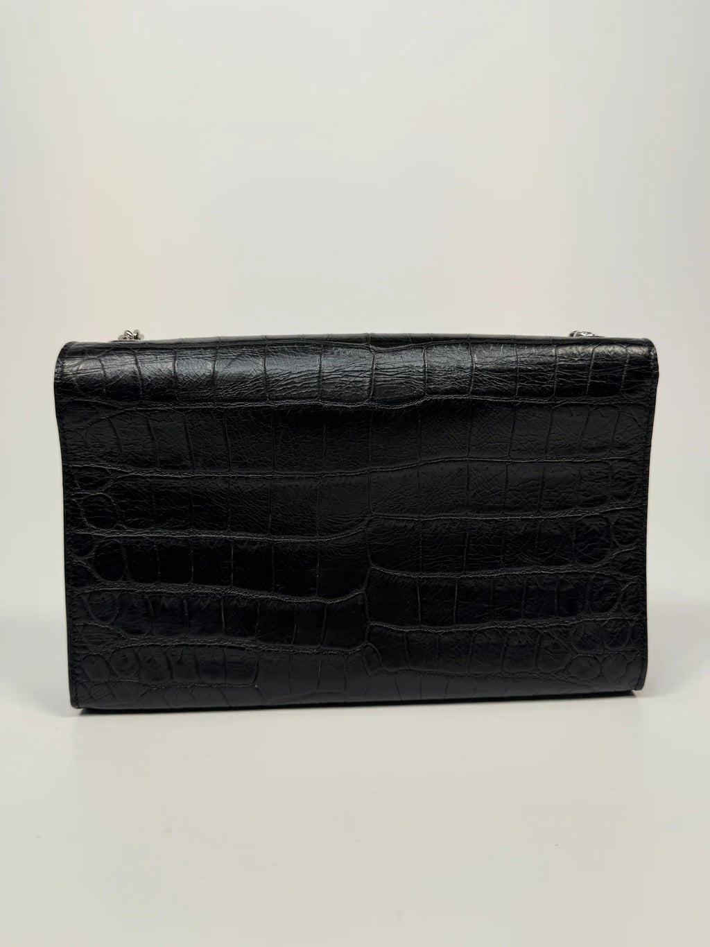 SAINT LAURENT BLACK CROC EMBOSSED KATE TASSEL BAG