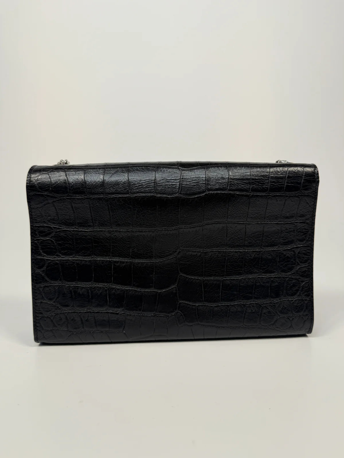 SAINT LAURENT BLACK CROC EMBOSSED KATE TASSEL BAG