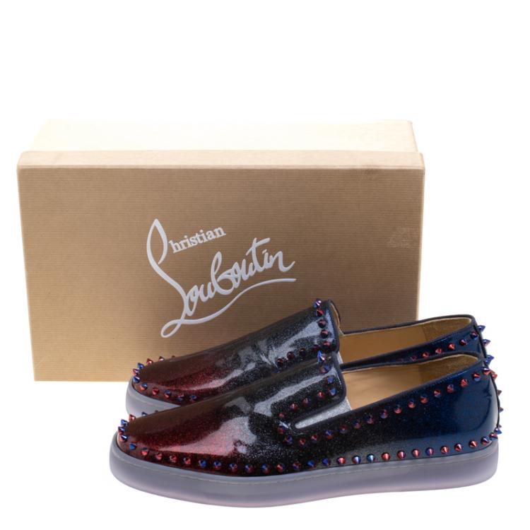 Christian Louboutin Ombrè Glitter Patent Leather Spike Pik Boat Slip On Sneakers Size 43.5