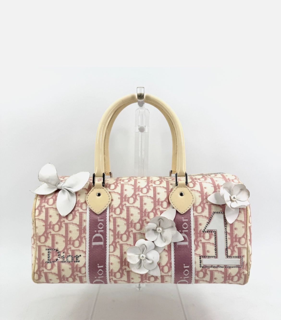 DIOR Pink Trotter Hand Mini Boston Bag Canvas Leather