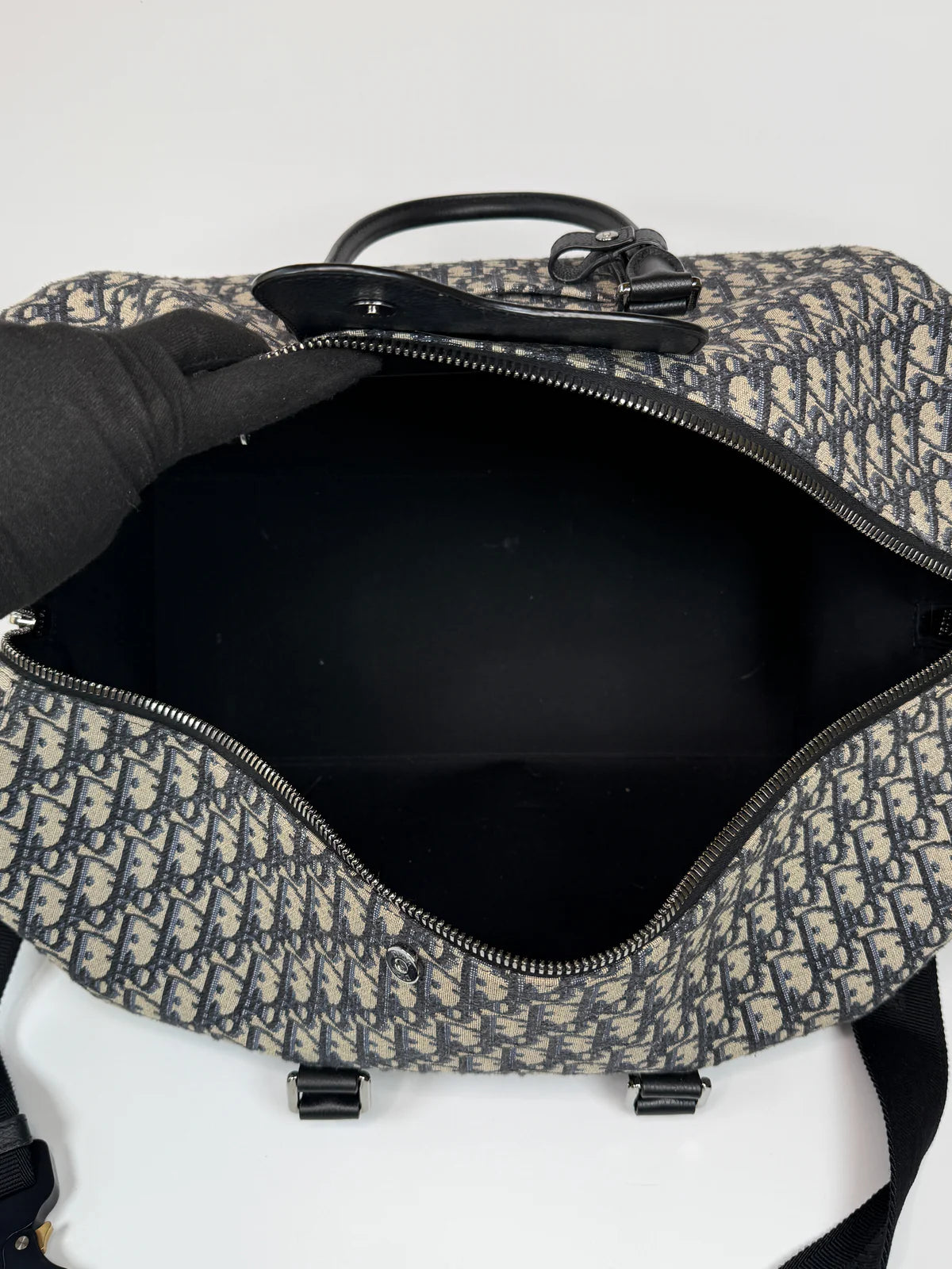 CHRISTIAN DIOR OBLIQUE CANVAS TRAVEL BAG WITH SILVER HARDWARE