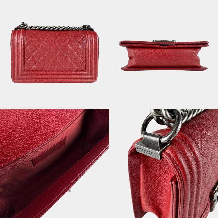 Chanel Boy Red Caviar Leather Shoulder Bag