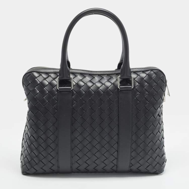 Bottega Veneta Black Intrecciato Leather Slim Briefcase
