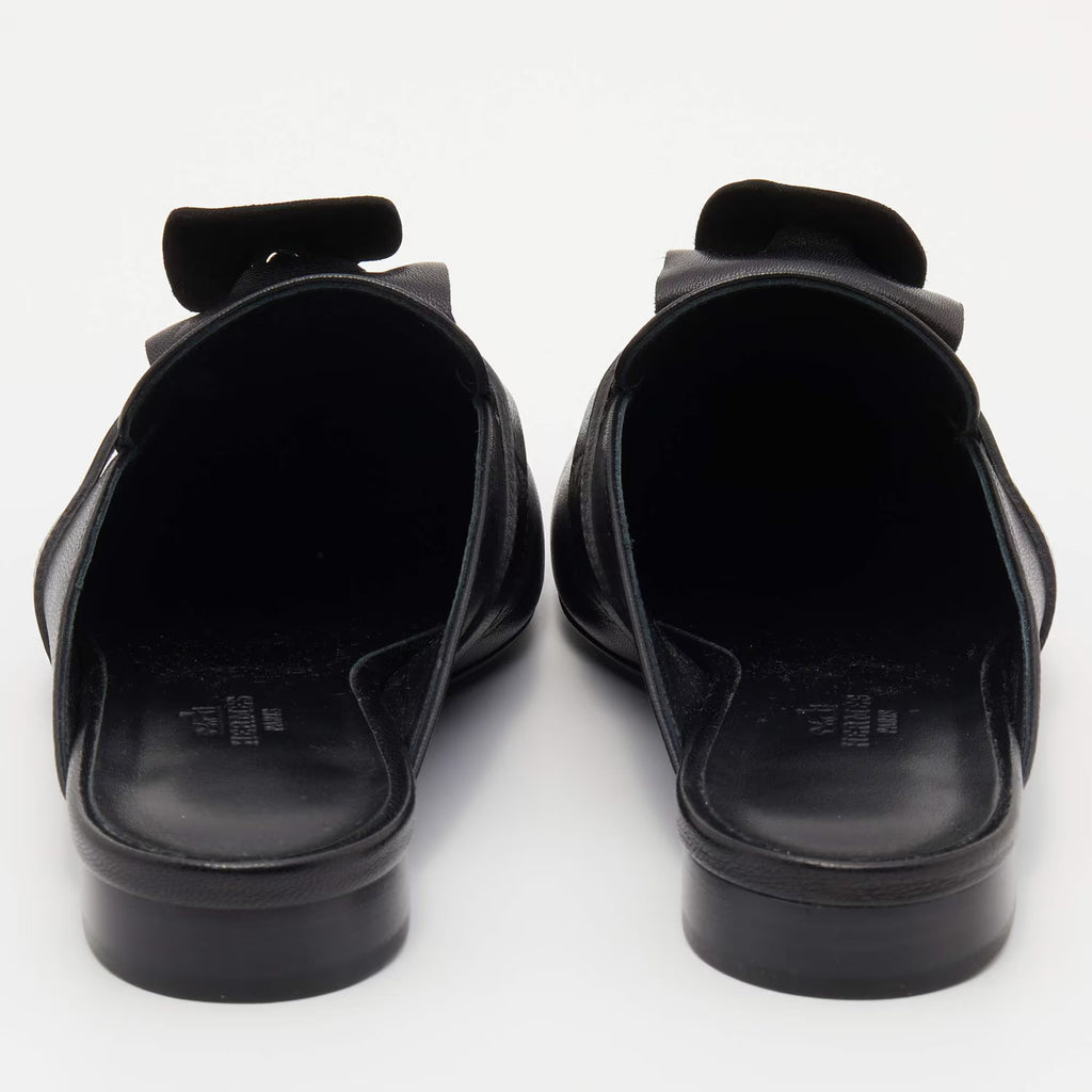 Hermes Black Leather Oz Mules Size 36