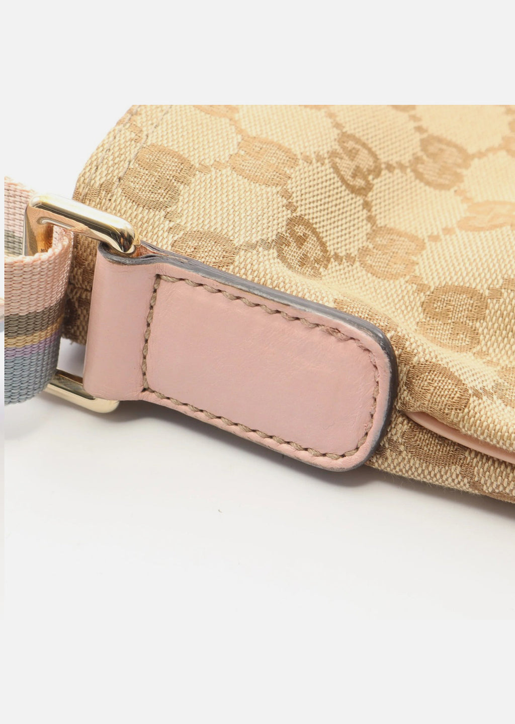 Gucci GG Canvas Leather Shoulder Bag Beige Pink