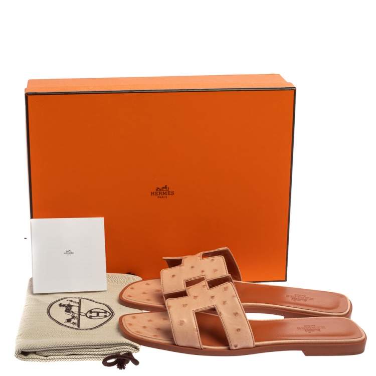 Hermes Pink Ostrich Leather Oran Sandals Size 38