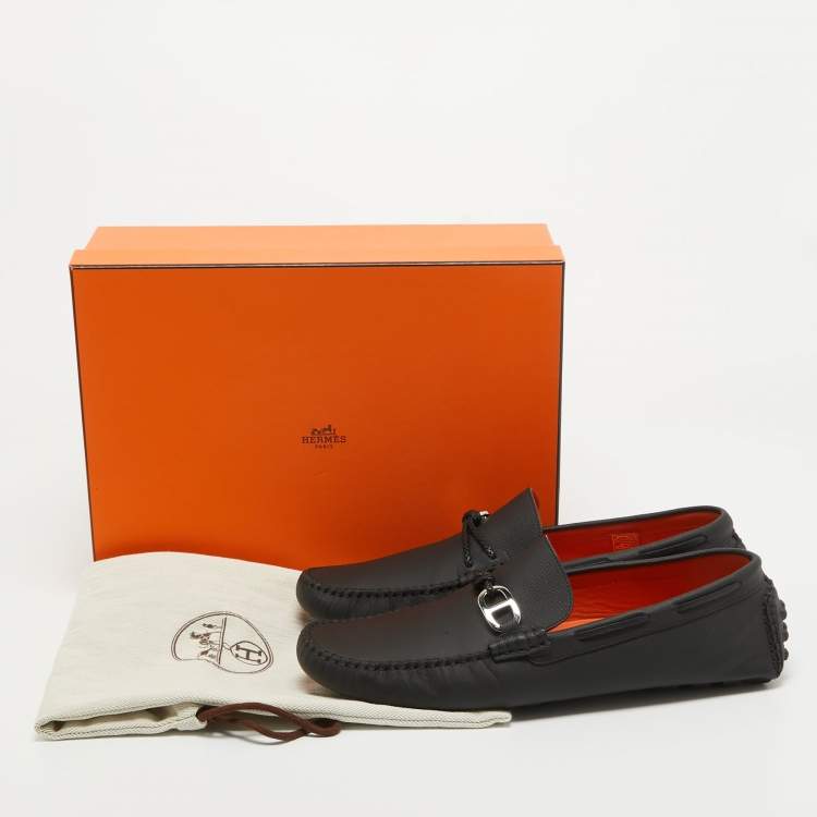 Hermes Black Leather Alessandro Slip On Loafers Size 44