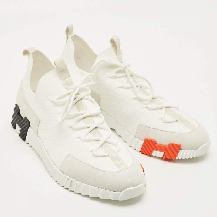 Hermes Lift Size 45 White Fabric and Suede Slip On Sneakers