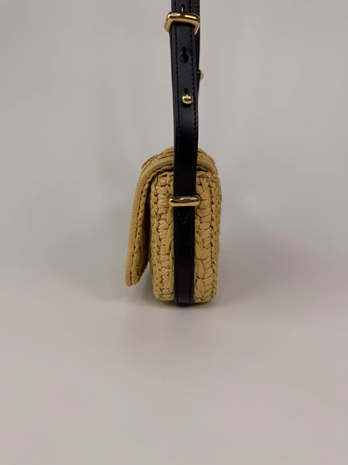 PRADA SMALL LOGO SHOULDER BAG IN NATURAL RAFFIA WITH GOLD HARDWARE
