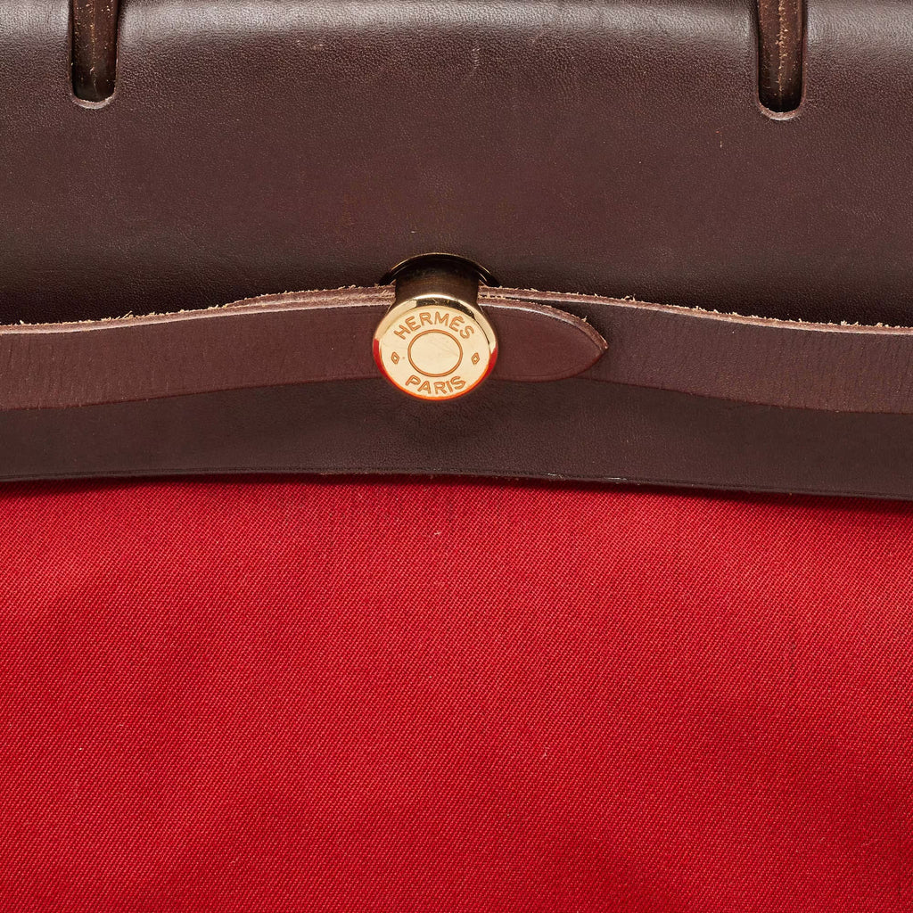 Hermes Brick Red/Moka Toile Canvas and Vache Hunter Herbag 31 Bag