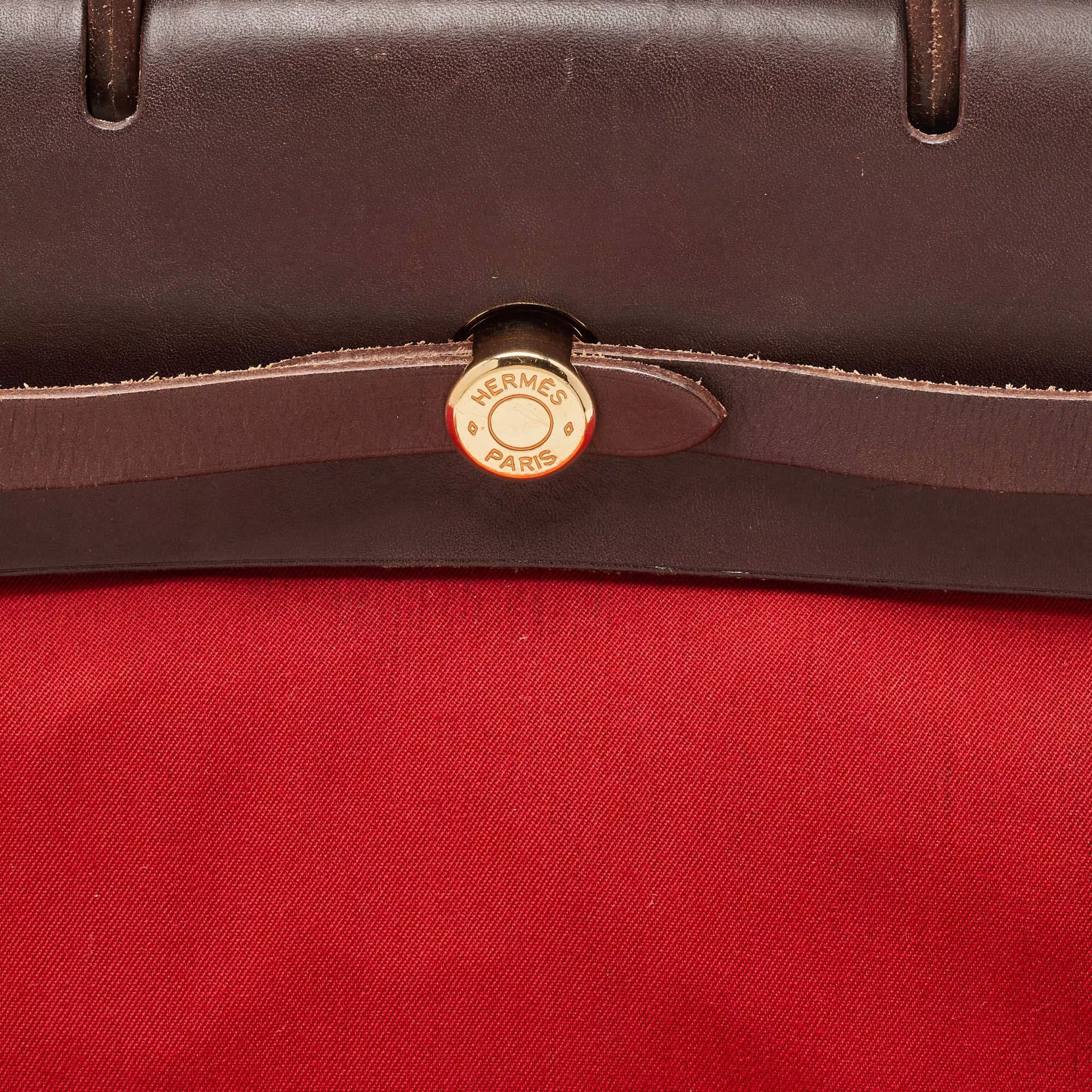 Hermes Brick Red/Moka Toile Canvas and Vache Hunter Herbag 31 Bag
