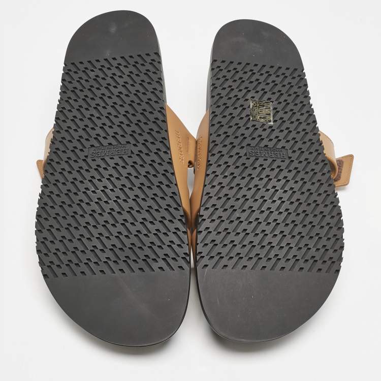 Hermes Brown Leather Chypre Sandals Size 47