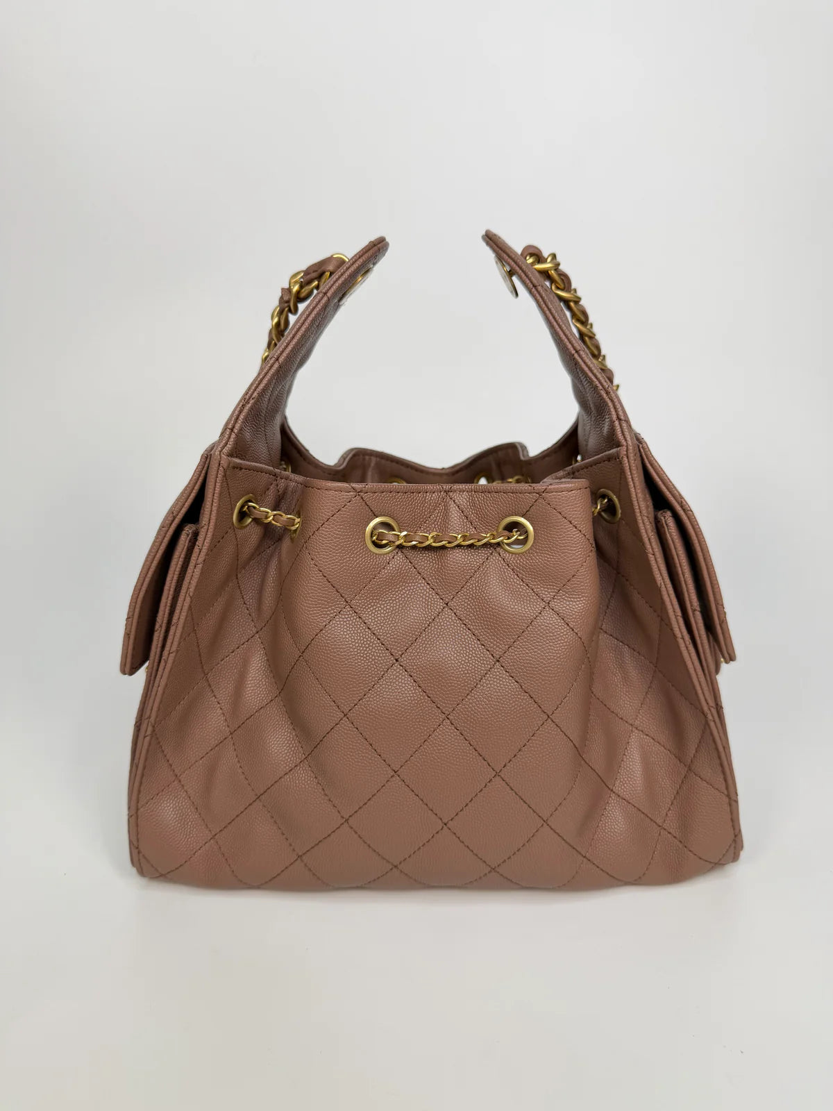 CHANEL 25 SMALL IN BROWN CAVIAR LEATHER WITH GOLD HARDWARE