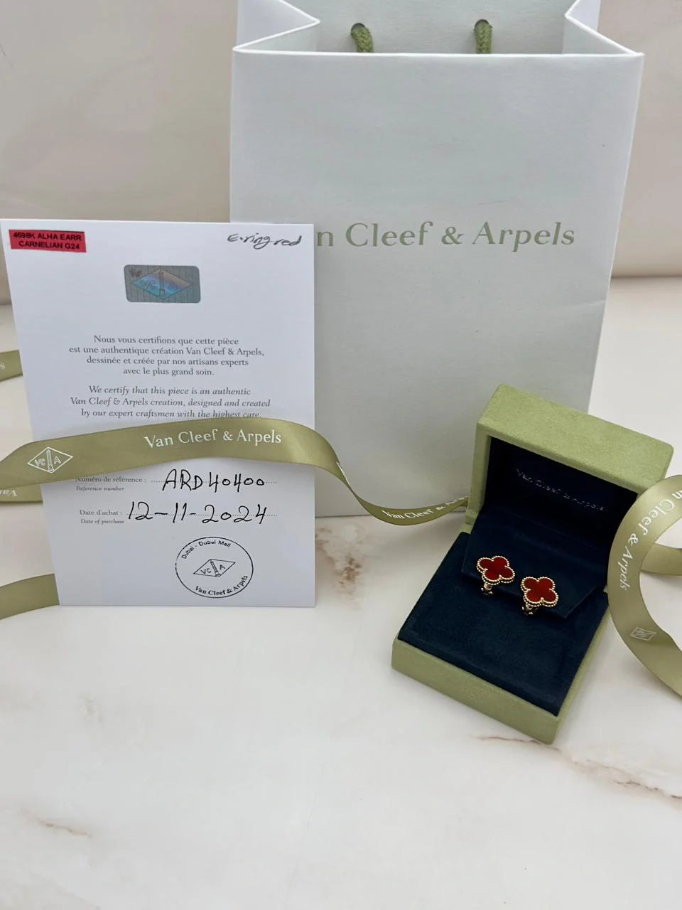 Van Cleef & Arpels Vintage Alhambra Earrings Carnelian