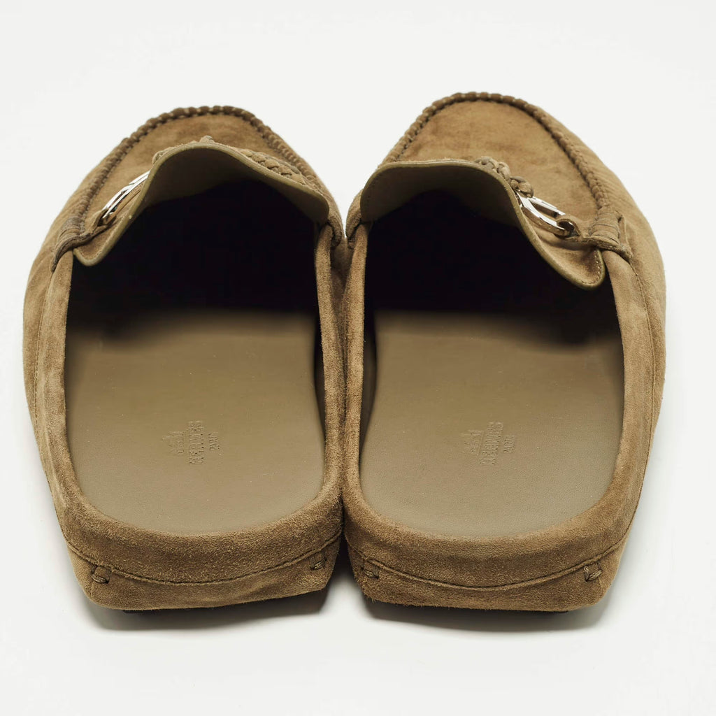 Hermes Icaro Size 43 Olive Green Suede Flat Mules