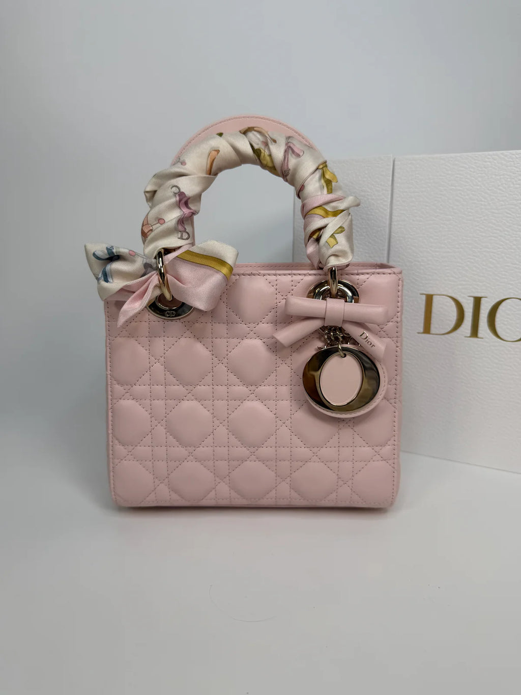 CHRISTIAN DIOR LADY DIOR SMALL BAG IN ROSE TENDRE WITH GOLD HARDWARE